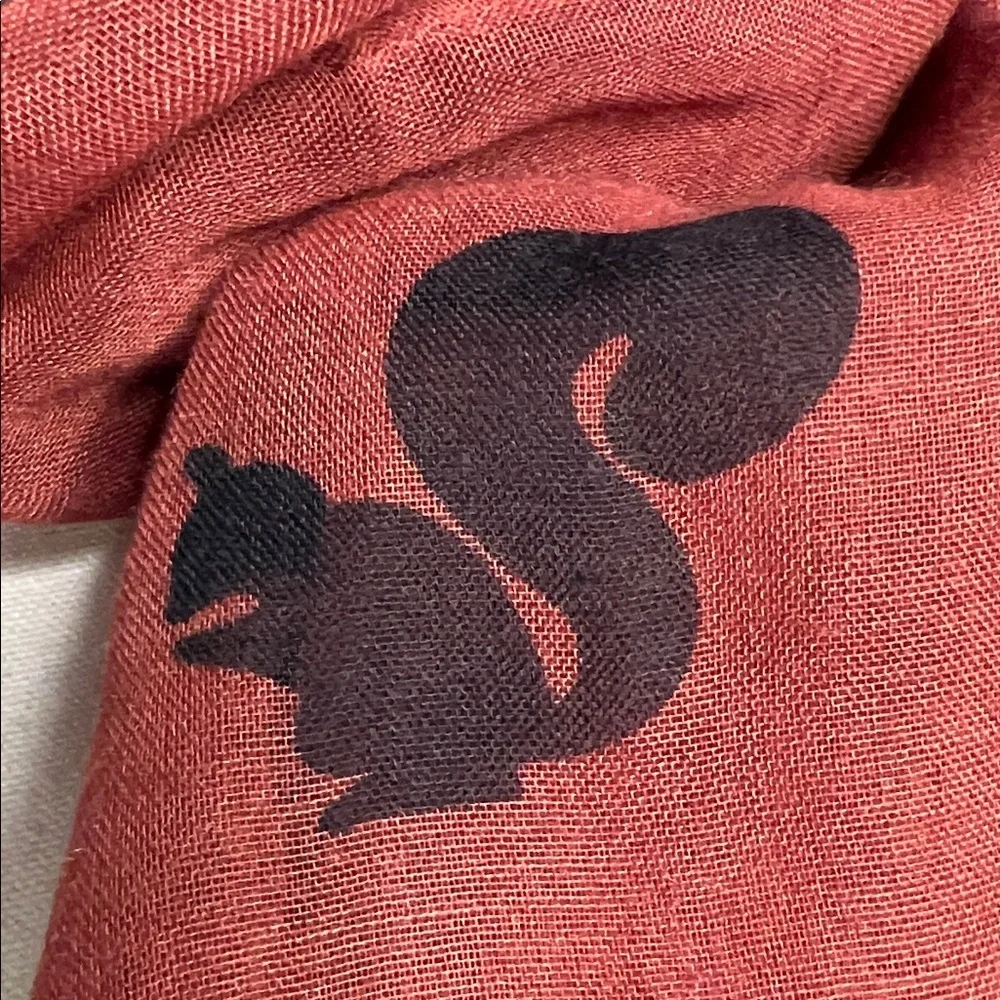 Oversized Scarf Wrap 80x37 Rust Brown Black Squirrel Print
